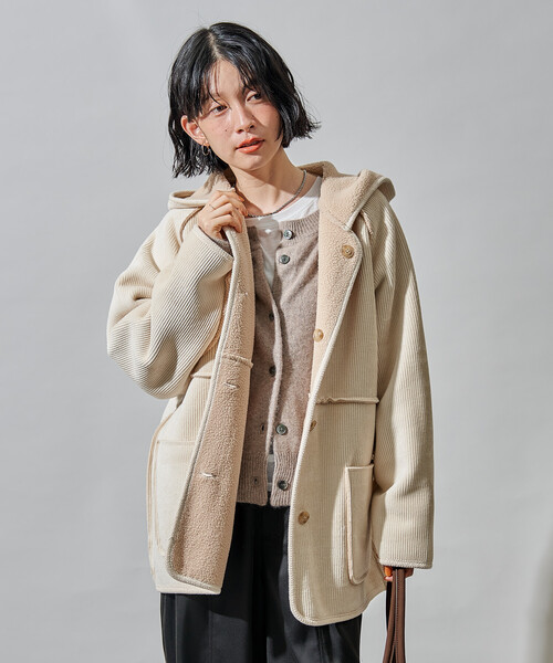 user_03102858　 リバーシブルコーデュロイ 刺繍ブルゾン リバーシブル フード コーデュロイボアジャケット（ブルゾン