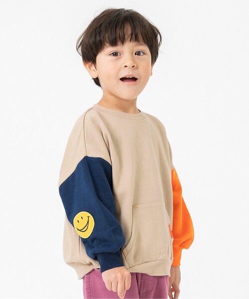 BREEZE(ブリーズ)の「【リンク/ジュニア対応】イロイロパッチトレーナー(スウェット・キッズ・オフホワイト/チャコール/ネイビー/オレンジ/ピンク/レインボー/ライム・80/90/100/110/120/130/140)」の7枚目の写真