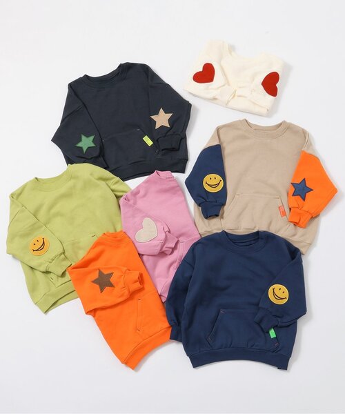 BREEZE(ブリーズ)の「【リンク/ジュニア対応】イロイロパッチトレーナー(スウェット・キッズ・オフホワイト/チャコール/ネイビー/オレンジ/ピンク/レインボー/ライム・80/90/100/110/120/130/140)」の11枚目の写真