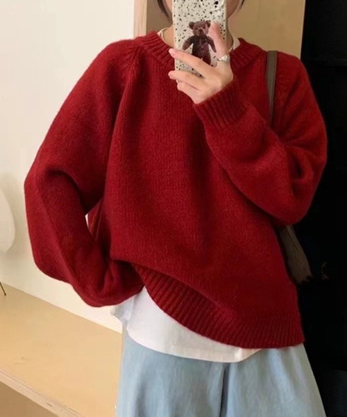 VIBGYOR（ヴィブジョー）の「ベーシック クルーネックニット / 春ニット 韓国ファッション カジュアル (CZ)（ニット/セーター・レディース・ブルー/ホワイト/グリーン/オレンジ/レッド/ブラック/アイボリー・FREE）」の6枚目の写真