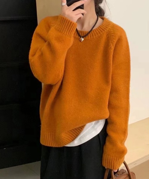 VIBGYOR（ヴィブジョー）の「ベーシック クルーネックニット / 春ニット 韓国ファッション カジュアル (CZ)（ニット/セーター・レディース・ブルー/ホワイト/グリーン/オレンジ/レッド/ブラック/アイボリー・FREE）」の7枚目の写真