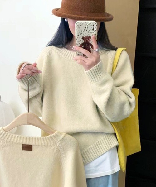 VIBGYOR（ヴィブジョー）の「ベーシック クルーネックニット / 春ニット 韓国ファッション カジュアル (CZ)（ニット/セーター・レディース・ブルー/ホワイト/グリーン/オレンジ/レッド/ブラック/アイボリー・FREE）」の9枚目の写真