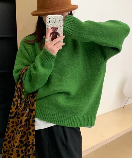 VIBGYOR（ヴィブジョー）の「ベーシック クルーネックニット / 春ニット 韓国ファッション カジュアル (CZ)（ニット/セーター・レディース・ブルー/ホワイト/グリーン/オレンジ/レッド/ブラック/アイボリー・FREE）」の13枚目の写真