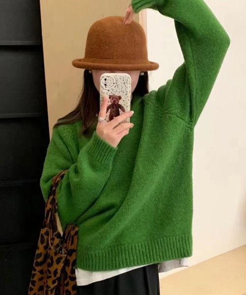 VIBGYOR（ヴィブジョー）の「ベーシック クルーネックニット / 春ニット 韓国ファッション カジュアル (CZ)（ニット/セーター・レディース・ブルー/ホワイト/グリーン/オレンジ/レッド/ブラック/アイボリー・FREE）」の14枚目の写真