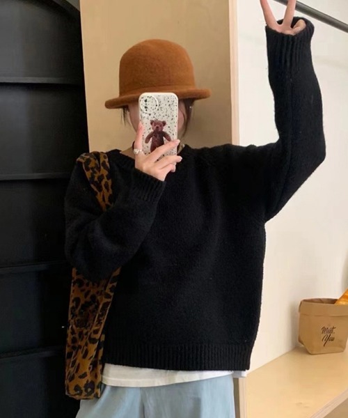 VIBGYOR（ヴィブジョー）の「ベーシック クルーネックニット / 春ニット 韓国ファッション カジュアル (CZ)（ニット/セーター・レディース・ブルー/ホワイト/グリーン/オレンジ/レッド/ブラック/アイボリー・FREE）」の15枚目の写真