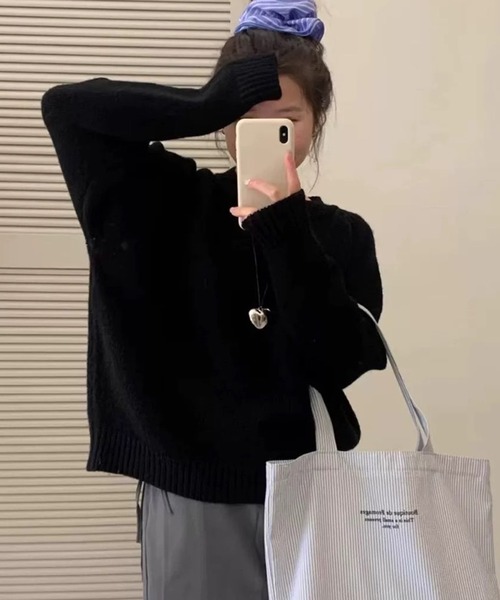 VIBGYOR（ヴィブジョー）の「ベーシック クルーネックニット / 春ニット 韓国ファッション カジュアル (CZ)（ニット/セーター・レディース・ブルー/ホワイト/グリーン/オレンジ/レッド/ブラック/アイボリー・FREE）」の17枚目の写真