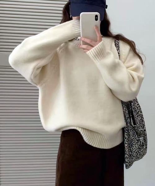 VIBGYOR（ヴィブジョー）の「ベーシック クルーネックニット / 春ニット 韓国ファッション カジュアル (CZ)（ニット/セーター・レディース・ブルー/ホワイト/グリーン/オレンジ/レッド/ブラック/アイボリー・FREE）」の22枚目の写真