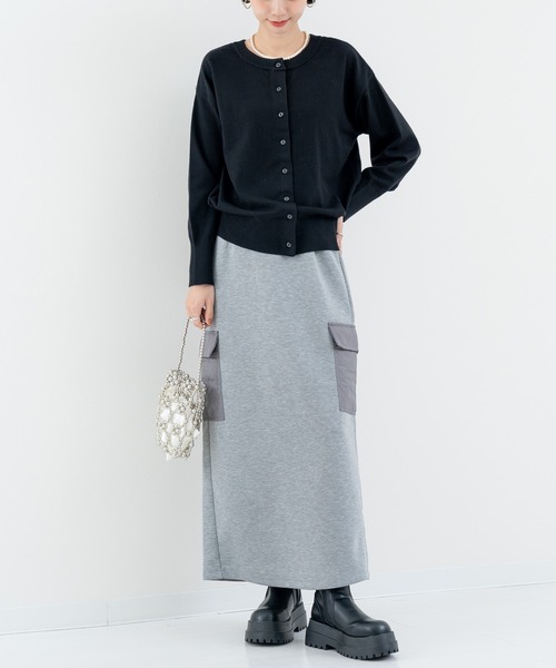 ANNA LUNA(アンナルナ)の「【ANNA LUNA】 異素材ミックス で魅せる 上品カジュアル スカート(スカート・レディース・ブラック/グレー・MEDIUM)」の2枚目の写真