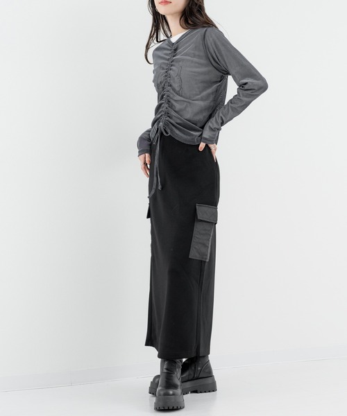 ANNA LUNA(アンナルナ)の「【ANNA LUNA】 異素材ミックス で魅せる 上品カジュアル スカート(スカート・レディース・ブラック/グレー・MEDIUM)」の11枚目の写真