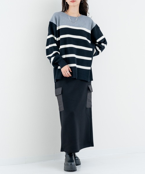 ANNA LUNA(アンナルナ)の「【ANNA LUNA】 異素材ミックス で魅せる 上品カジュアル スカート(スカート・レディース・ブラック/グレー・MEDIUM)」の4枚目の写真