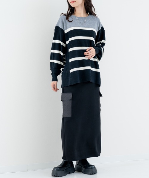 ANNA LUNA(アンナルナ)の「【ANNA LUNA】 異素材ミックス で魅せる 上品カジュアル スカート(スカート・レディース・ブラック/グレー・MEDIUM)」の6枚目の写真