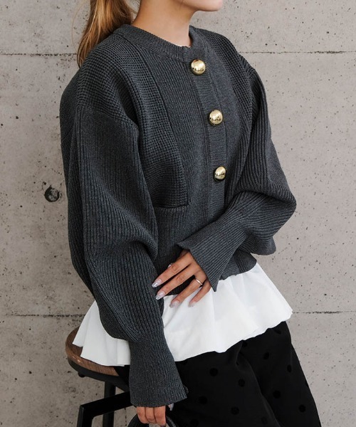 aquagarage（アクアガレージ）の「BIGボタンニットカーディガン（カーディガン/ボレロ・レディース・アイボリー/レッド/チャコール・FREE）」の13枚目の写真