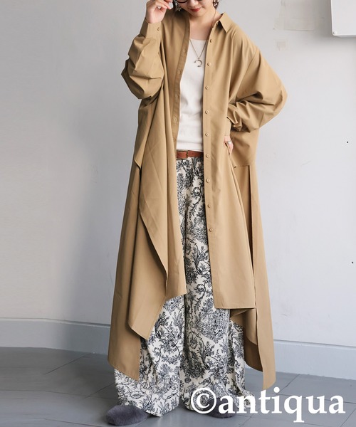 antiqua（アンティカ）の「ドレープデザインシャツワンピース（シャツワンピース・レディース・ブラック/ベージュ・ONESIZE）」の9枚目の写真
