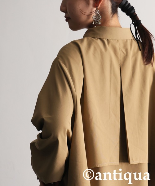 antiqua（アンティカ）の「ドレープデザインシャツワンピース（シャツワンピース・レディース・ブラック/ベージュ・ONESIZE）」の10枚目の写真