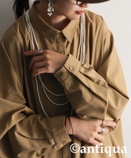 antiqua（アンティカ）の「ドレープデザインシャツワンピース（シャツワンピース・レディース・ブラック/ベージュ・ONESIZE）」の13枚目の写真