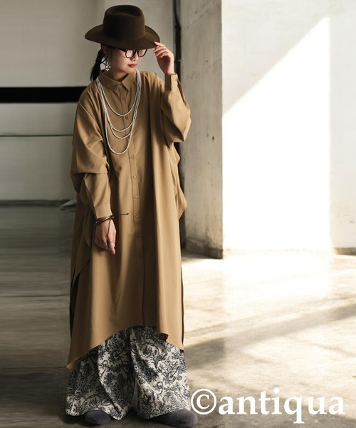 antiqua（アンティカ）の「ドレープデザインシャツワンピース（シャツワンピース・レディース・ブラック/ベージュ・ONESIZE）」の14枚目の写真