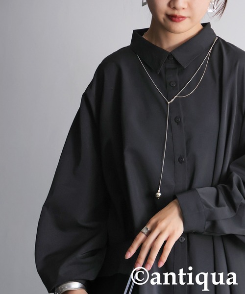 antiqua（アンティカ）の「ドレープデザインシャツワンピース（シャツワンピース・レディース・ブラック/ベージュ・ONESIZE）」の4枚目の写真