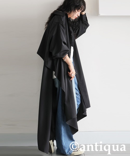 antiqua（アンティカ）の「ドレープデザインシャツワンピース（シャツワンピース・レディース・ブラック/ベージュ・ONESIZE）」の8枚目の写真