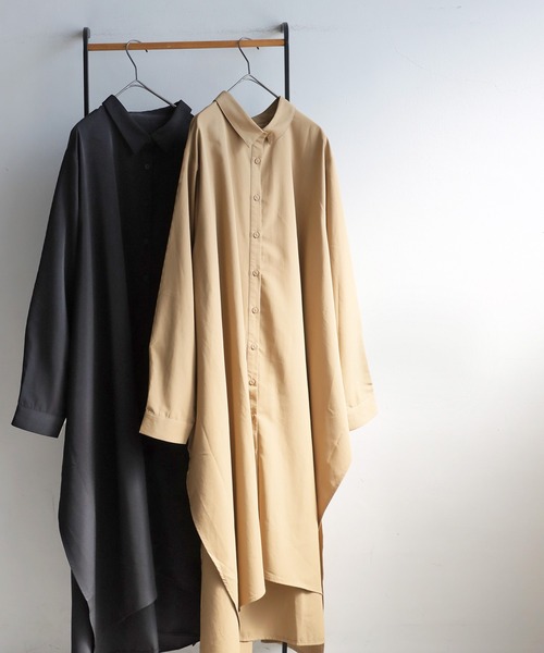 antiqua（アンティカ）の「ドレープデザインシャツワンピース（シャツワンピース・レディース・ブラック/ベージュ・ONESIZE）」の15枚目の写真