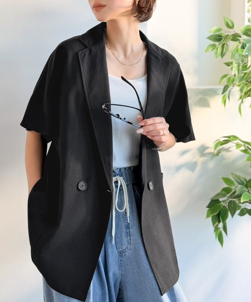 classicalelf(クラシカルエルフ)の「纏うだけで上品見え。リネンライクドルマンスリーブテーラードダブルジャケット(半袖)(テーラードジャケット・レディース・ブラック/チャコール/ベージュ・X-LARGE/SMALL/MEDIUM/LARGE)」の9枚目の写真