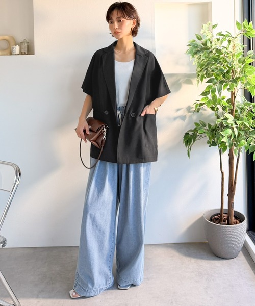 classicalelf(クラシカルエルフ)の「纏うだけで上品見え。リネンライクドルマンスリーブテーラードダブルジャケット(半袖)(テーラードジャケット・レディース・ブラック/チャコール/ベージュ・X-LARGE/SMALL/MEDIUM/LARGE)」の10枚目の写真