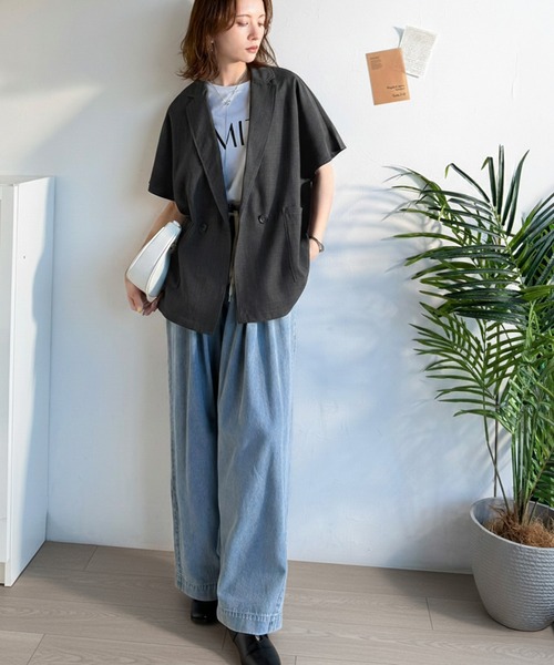 classicalelf(クラシカルエルフ)の「纏うだけで上品見え。リネンライクドルマンスリーブテーラードダブルジャケット(半袖)(テーラードジャケット・レディース・ブラック/チャコール/ベージュ・X-LARGE/SMALL/MEDIUM/LARGE)」の19枚目の写真