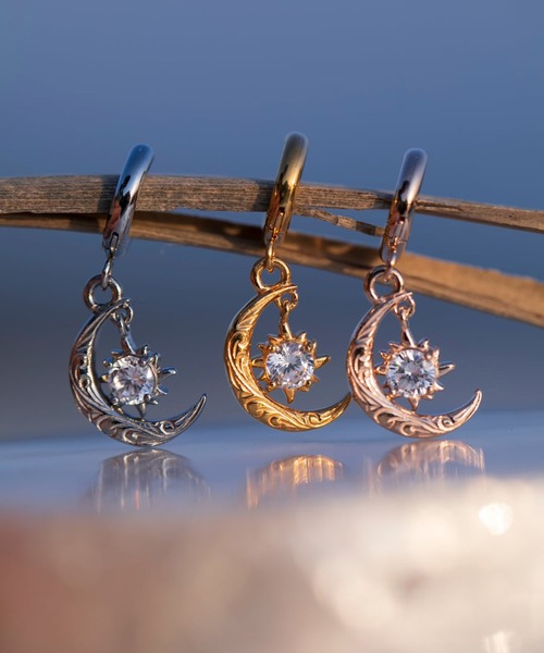 IRIEBEACH（アイリービーチ）の「sun and moon hoop pierce/【ハワイアンジュエリー】【サージカルステンレス】【金属アレルギー対応】【IRIEBEACH / アイリービーチ】つけっぱなしOK（ピアス（片耳用）・レディース・シルバー/ピンク/ゴールド・FREE）」の7枚目の写真