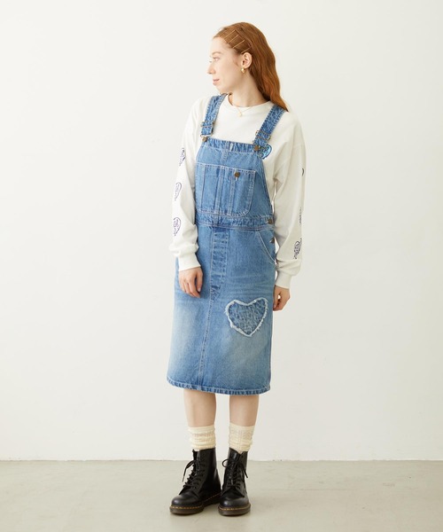 MILKFED.（ミルクフェド）の「PATCH SALOPETTE SKIRT（サロペット/オーバーオール・レディース・ライトブルー/ブラック/マルチ・M/S）」の22枚目の写真