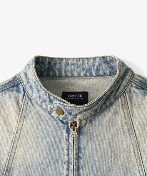 TOFFEE（トフィー）の「ヴィンテージスナップデニムブルゾンジャケット (BLEACHED BLUE)（デニムジャケット・メンズ・その他・MEDIUM/LARGE/X-LARGE）」の5枚目の写真