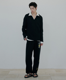 NUAKLE（ヌアクル）の「カラーニットTシャツ_ブラック（ポロシャツ）」