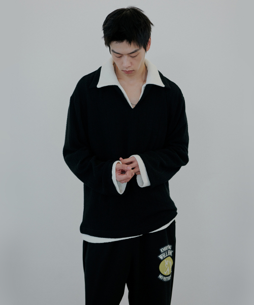 NUAKLE(ヌアクル)の「カラーニットTシャツ_ブラック(ポロシャツ・メンズ・その他・1/2)」の4枚目の写真