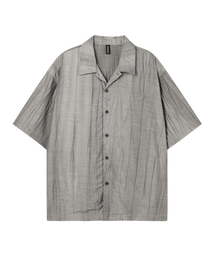 Crinkle linen open collar half shirt grey