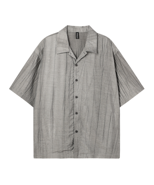 WESLEYHYUSTON(ウェズリーユーストン)の「Crinkle linen open collar half shirt grey(シャツ/ブラウス・メンズ・その他・MEDIUM/LARGE)」の1枚目の写真