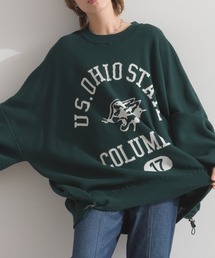 enhaut（アンオート）の「ジャカード編みニット スウェットライク ボリュームスリーブ カレッジロゴ プルオーバー（ニット/セーター・レディース）」