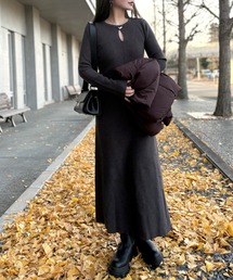 2way open cut waffle long dress /2wayオープンカットワッフルロングドレス