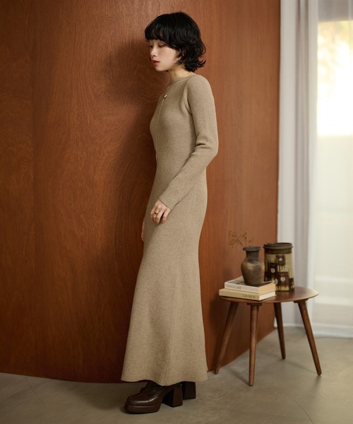 LAULEN（ローレン）の「2way open cut waffle long dress /2wayオープンカットワッフルロングドレス（ワンピース・レディース・アイボリー/チャコールグレー/ベージュ・FREE）」の4枚目の写真