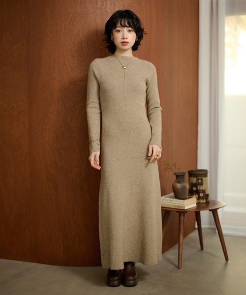 LAULEN（ローレン）の「2way open cut waffle long dress /2wayオープンカットワッフルロングドレス（ワンピース・レディース・アイボリー/チャコールグレー/ベージュ・FREE）」の5枚目の写真