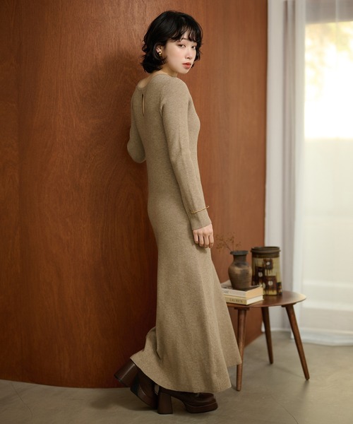 LAULEN（ローレン）の「2way open cut waffle long dress /2wayオープンカットワッフルロングドレス（ワンピース・レディース・アイボリー/チャコールグレー/ベージュ・FREE）」の6枚目の写真