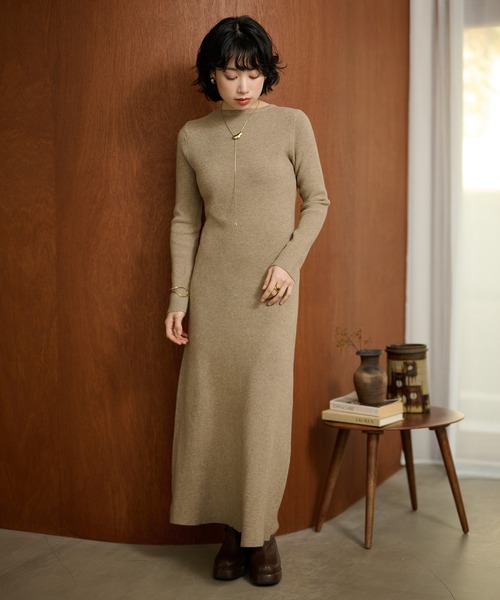 LAULEN（ローレン）の「2way open cut waffle long dress /2wayオープンカットワッフルロングドレス（ワンピース・レディース・アイボリー/チャコールグレー/ベージュ・FREE）」の7枚目の写真