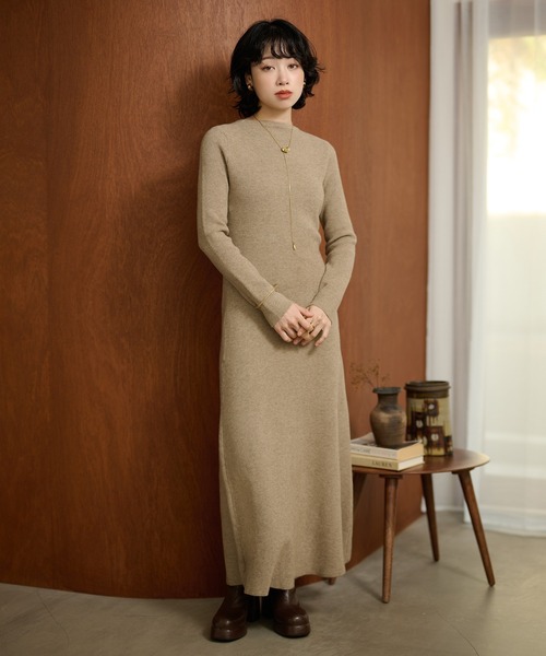 LAULEN（ローレン）の「2way open cut waffle long dress /2wayオープンカットワッフルロングドレス（ワンピース・レディース・アイボリー/チャコールグレー/ベージュ・FREE）」の8枚目の写真