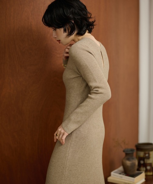LAULEN（ローレン）の「2way open cut waffle long dress /2wayオープンカットワッフルロングドレス（ワンピース・レディース・アイボリー/チャコールグレー/ベージュ・FREE）」の9枚目の写真