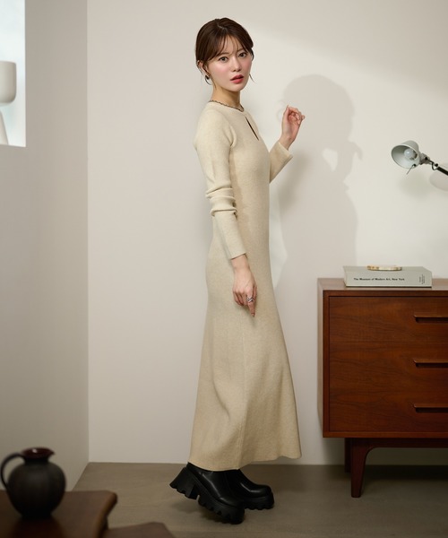 LAULEN（ローレン）の「2way open cut waffle long dress /2wayオープンカットワッフルロングドレス（ワンピース・レディース・アイボリー/チャコールグレー/ベージュ・FREE）」の20枚目の写真