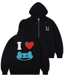 [ユニセックス]I LOVE OF フードパーカー_ブラック