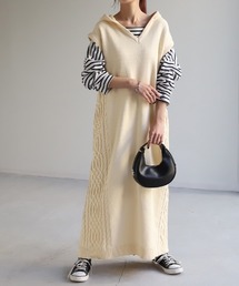 配色ロングニットベスト