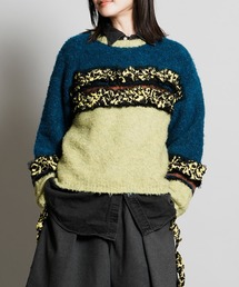 moyan ecri（モヤン エクリ）の「<moyan ecri>マルチボーダーフリルニットプルオーバー MULTI BORDER FRILL KNIT PULLOVER（ニット/セーター）」