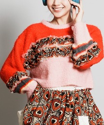 moyan ecri（モヤン エクリ）の「<moyan ecri>マルチボーダーフリルニットプルオーバー MULTI BORDER FRILL KNIT PULLOVER（ニット/セーター）」