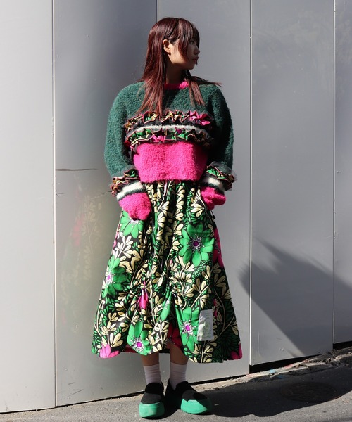 moyan ecri（モヤン エクリ）の「<moyan ecri>マルチボーダーフリルニットプルオーバー MULTI BORDER FRILL KNIT PULLOVER（ニット/セーター・レディース・ネイビー系/レッド系その他/グリーン系その他・L/M）」の10枚目の写真