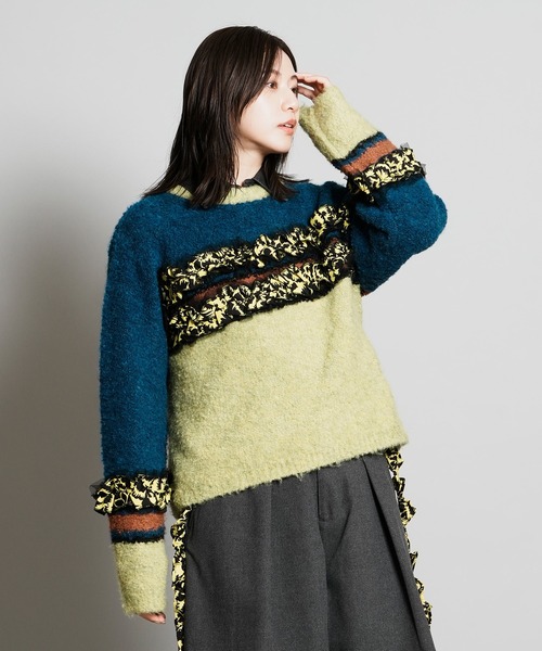 moyan ecri（モヤン エクリ）の「<moyan ecri>マルチボーダーフリルニットプルオーバー MULTI BORDER FRILL KNIT PULLOVER（ニット/セーター・レディース・ネイビー系/レッド系その他/グリーン系その他・L/M）」の16枚目の写真