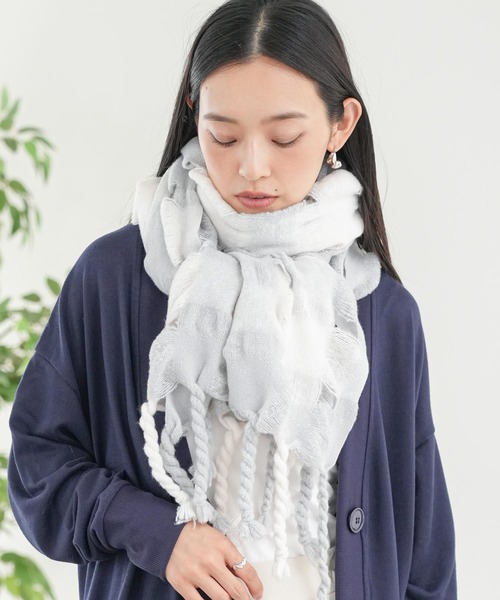 セール】フリンジ穴あきニットストール（ストール/ショール）｜mili an
