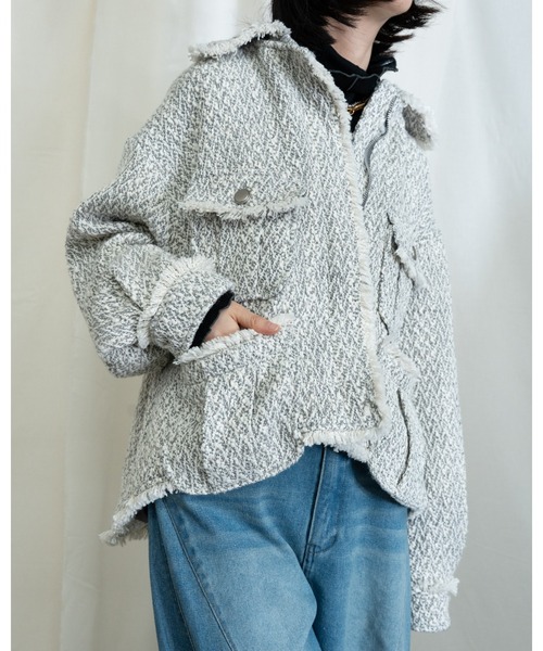 MIDVEIN(ミッドヴェイン)の「Tweed military jacket(ブルゾン・レディース・グレー/ブラック・FREE)」の1枚目の写真